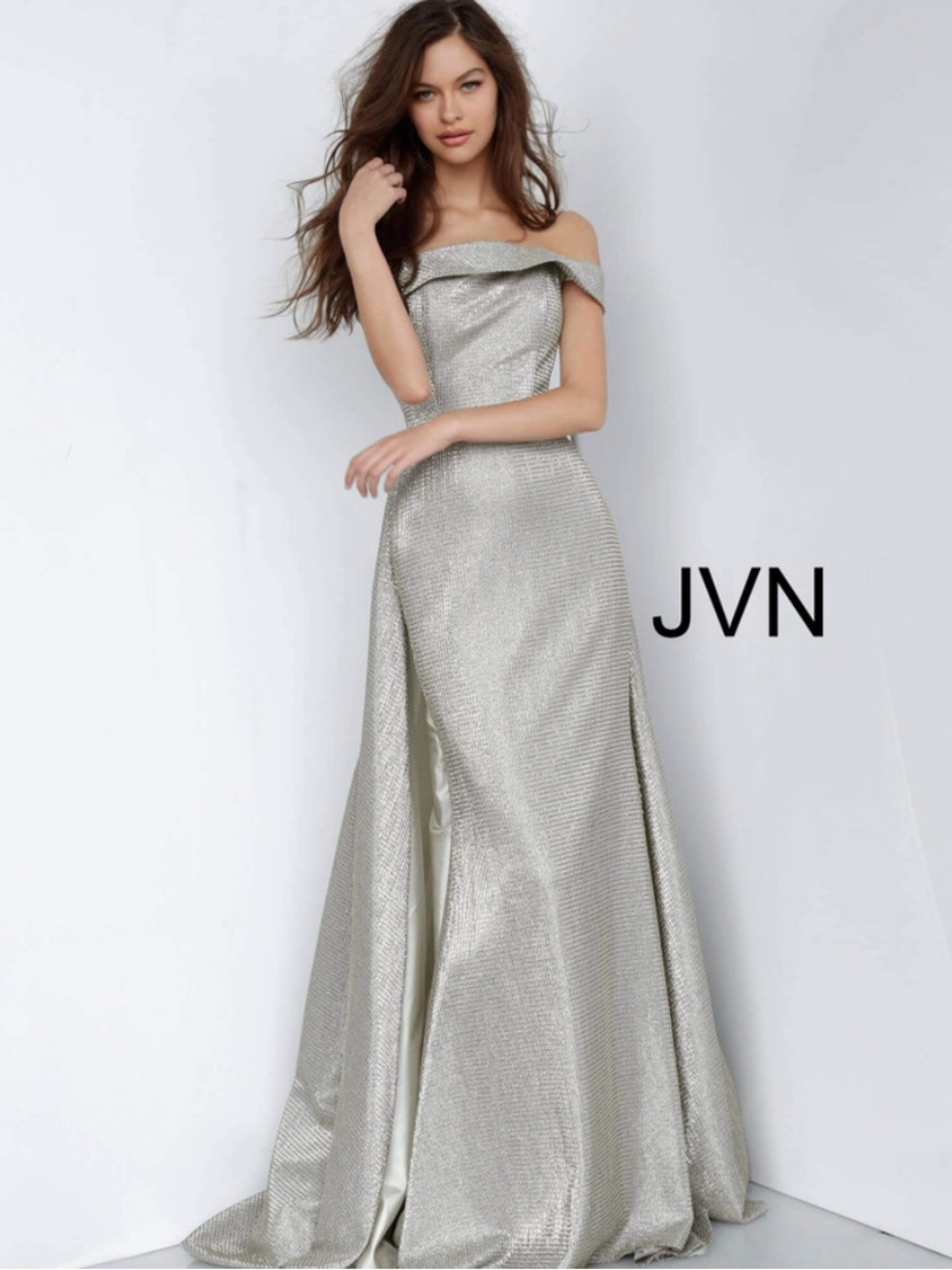 JVN by Jovani Gunmetal Off The Shoulder Stunning Homecoming Court Pageant Size 4